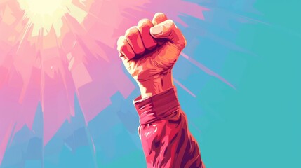 A hand raises its fist in the air with determination