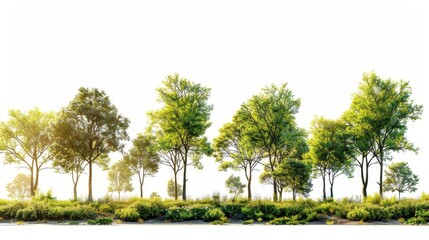 Fototapeta premium A row of lush green trees is depicted in the image