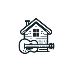 The guitar house. Black white vector logo illustration. 