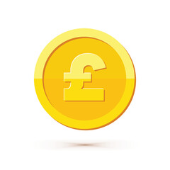 Gold coin with british pound currency sign vector illustration isolated on white background. Business and finance concept design element.