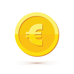 Gold coin with euro currency sign vector illustration isolated on white background. Business and finance concept design element.