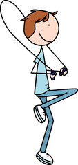 Cartoon vector illustration of a boy jumping over skipping rope