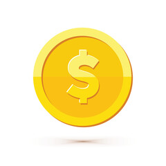 Gold coin with dollar us currency sign vector illustration isolated on white background. Business and finance concept design element.