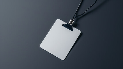 Fototapeta premium a blank name tag with lanyard on a grey background, a mockup template for design presentation