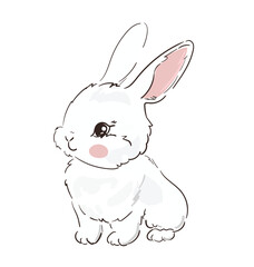 Hand Drawn Cute White Bunny, print design rabbit. Vector