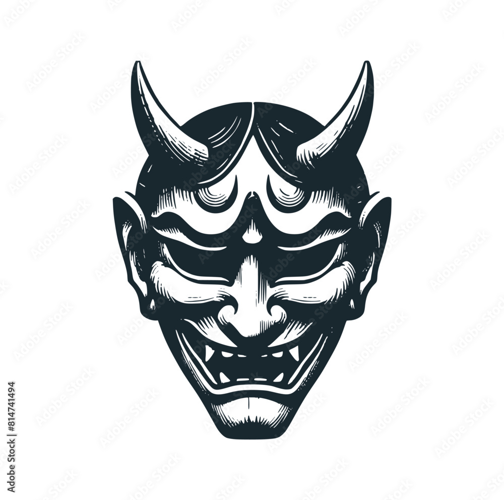 Poster The hannya japanese mask. Black white vector logo illustration.