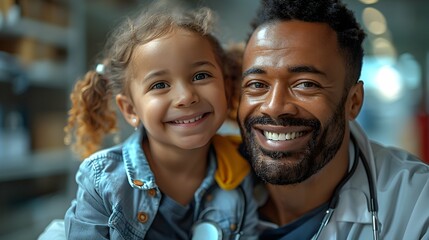 Young multiracial doctor with kid