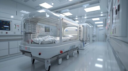 Obraz premium Neonatal incubator, with monitoring equipment and temperature control.