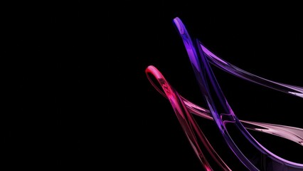 3D Render Beautiful colorful curve glass with dispersion. Transparent glossy gradient glass on black background.