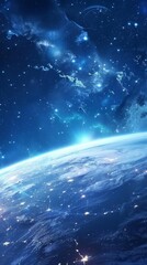 Blue space background, earth, glowing scene, real light, best quality, best composition, masterpiece, wallpaper, UHD, 8K