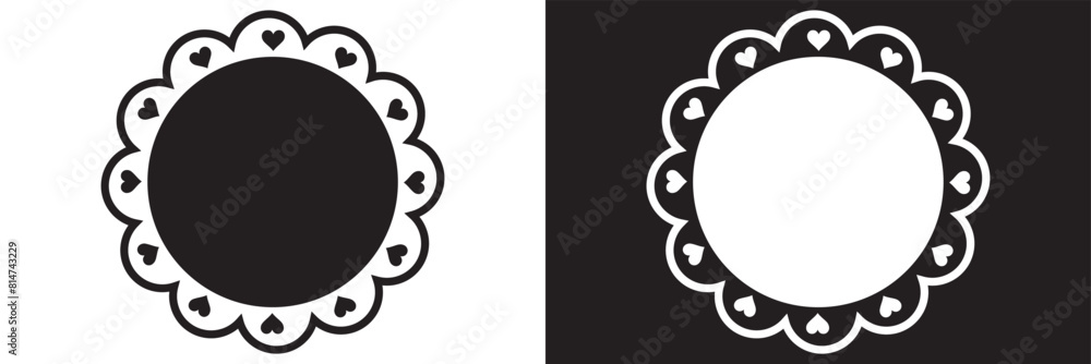 Aufkleber circle scalloped frames. scalloped edge rectangle and ellipse shapes. simple label and sticker form.