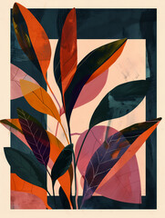 Abstract Botanical Artwork with Colorful Autumn Leaves