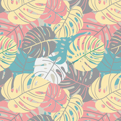 Seamless pattern with tropical monstera leaves, illustration, Tropical Plants Leaves Background, Philodendron Leaf Seamless Pattern, seamless pattern leaf trendy tropical design 