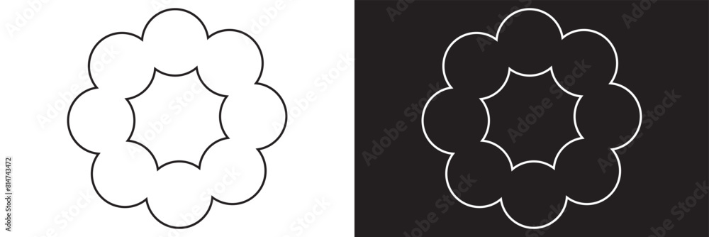 Poster circle scalloped frames. scalloped edge rectangle and ellipse shapes. simple label and sticker form.