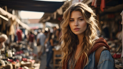 Fototapeta premium Beautiful woman in a bustling market