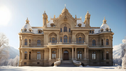 Fototapeta premium Grand historical mansion in snow