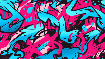 Naklejka premium pink and blue graffiti pattern geometric shapes design poster background