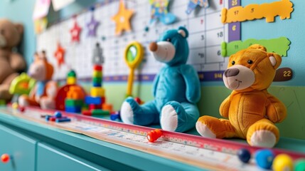 Pediatric growth chart and measuring tools.