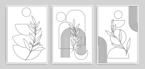 Hand drawn abstract boho coloring page or line art drawing with organic shapes for anxiety and stress relief. Contemporary minimal boho wall art. Modern bohemian coloring book page by nature ornament.