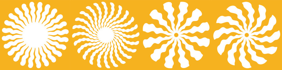 Groovy retro abstract sun backgrounds. Organic doodle shapes in trendy naïve hippie style. Contemporary poster print banner template. vector illustration in white colors. eps 10