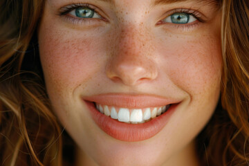 Up close portrait of a young adult woman with a radiant. Flawless. And healthy smile showcasing her white. Attractive teeth. Exuding confidence and joyous happiness