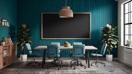 Office meeting room home interior  with blank blackboard mockup