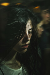 Dramatic Portrait of Young Woman in Dark Atmosphere