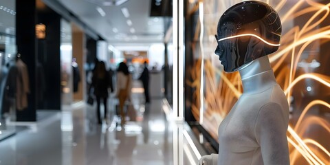 Enhancing Customer Engagement with Interactive Digital Mannequins in a Futuristic Retail Space. Concept Tech Integration, Customer Engagement, Digital Mannequins, Retail Innovation