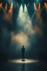 Fototapeta premium A man stands in front of a stage with a spotlight on him