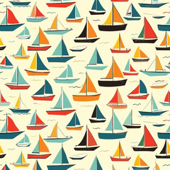 sailboats and boats hand-drawn tiled patterns and textures, repeatable tiling shapes for fashion, fabric, design backgrounds, and more.