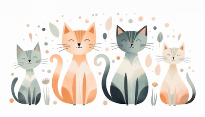 AI generated illustration of stacked cats in front of a polka dot backdrop