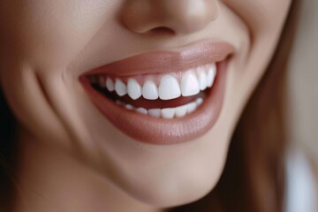 closeup of white perfect caucasian woman smile, for dental advertising, concept, dentistry
