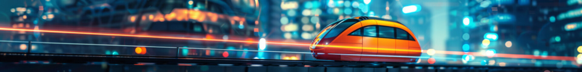 Fototapeta premium Prototype Monorail Train Racing in Futuristic Urban Night