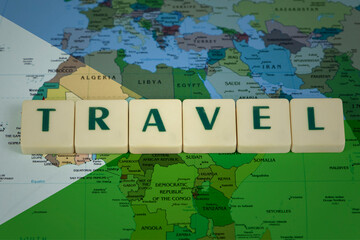 Naklejka premium Djibouti flag with travel text, world map, vacation in Djibouti idea, new destination and journey