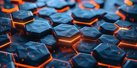 Fototapeta premium Abstract background with glowing hexagons in dark colors
