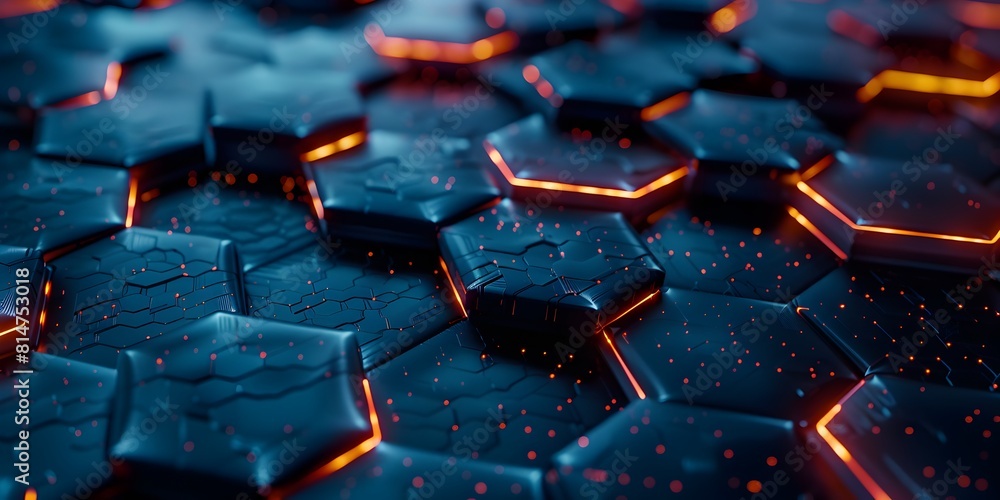Poster abstract background with glowing hexagons in dark colors
