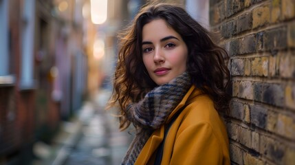 Fototapeta premium Confident young woman in stylish autumn attire enjoying the city vibe