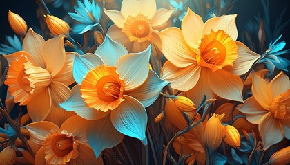 Flowers  photorealistic, detailed, colorful, high-contrast, daffodil flowers montagne, nature, fleur, paysage, fleur, prairie,