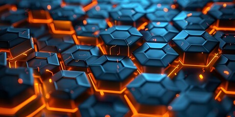 Obraz premium Abstract background with glowing hexagons in dark colors