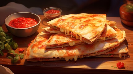 Chicken quesadilla with melted cheese and salsa