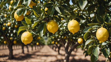 Cinematic fruit Lemon tree harvest agriculture farmfield on summer 
