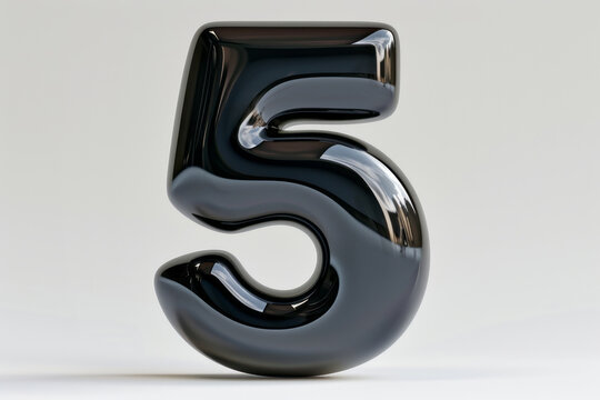 Elegant black glass numeral 5 on a plain white background