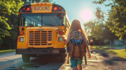 Write a poem about the anticipation and nervous energy of the first day of school, capturing the sights and sounds of children arriving on school buses 8K , high-resolution, ultra HD,up32K HD