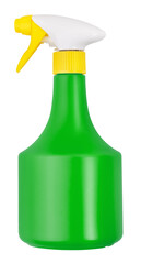 Green bottle spray isolated on white background with clipping path. Gardening pesticide and plant care or household cleaning supplies. Useful item for online shopping commerce banner and mockup.