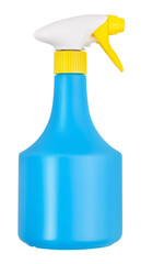 Blue bottle spray isolated on white background with clipping path. Cleaning Supplies for housekeeping and household chores. Useful item for online shopping commerce banner and mockup.