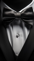 Photorealistic Mens Elegant Tuxedo Suit with Bow Tie. Illustration of Realistic Black Suit. Elegant back.