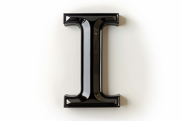 Elegant black glass letter I isolated on white background