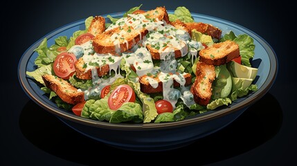 Caesar salad with crisp lettuce and grilled chicken