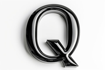 Elegant black glass letter Q on a white background