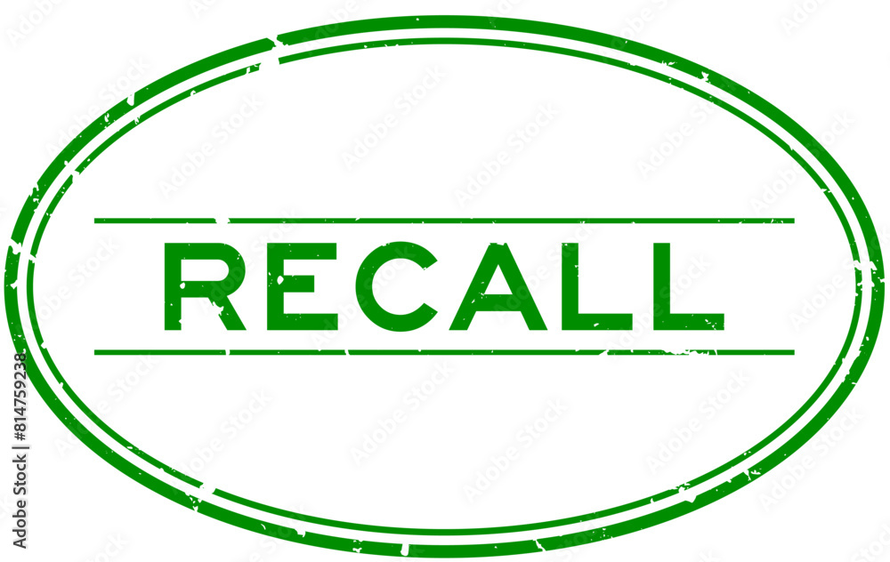 Wall mural Grunge green recall word oval rubber seal stamp on white background